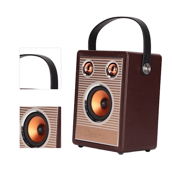 Bluetooth-kaiutin, ladattava, tukee muistikorttia, AUX-liitäntää, kannettava retro-langaton kaiutin kahvalla, ruskea puukuvio (vientiversio)