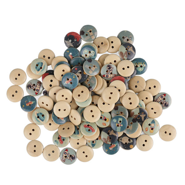100 stk blandet utskrift treknapper 2 hull runde dekorative treknapper for sying Håndverkslogg Fargerom