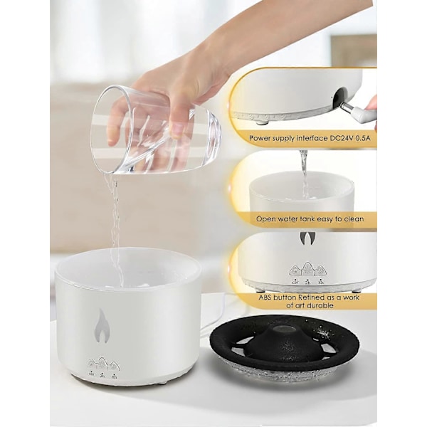 Vulkan Luftfugter, Jellyfish Mist Flame Diffuser til Soveværelse Hjem og Kontor, Pulserende/Kontinuerlige Tilstande, 360ml Europæisk standard stik