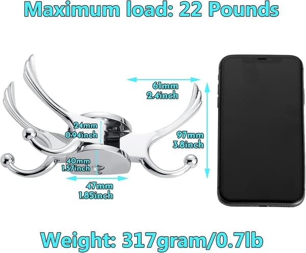 Heavy Duty Swivel Hook for Coats, Space Saving Towel Hook, Wall Mounted Triple Swivel Arm for RV Bathroom Kitchen Garage, Polished Chrome