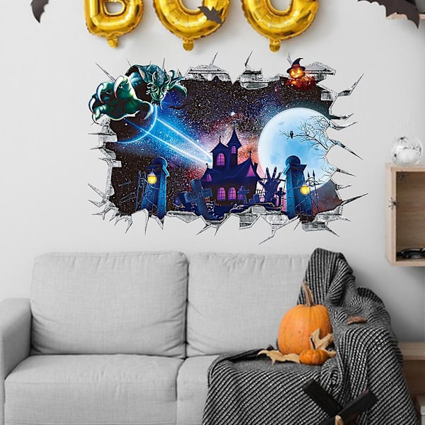 Halloween 3D Knust Vindue Sticker - Djævel Halloween Dekoration