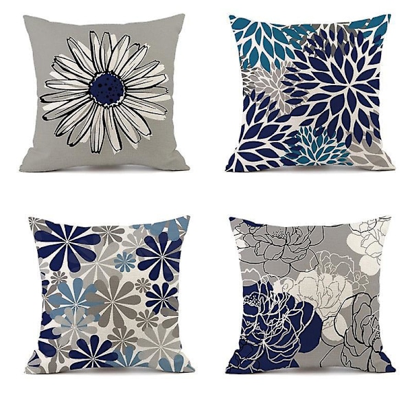 Sett med 4 Enkle Dekorative Putetrekk 45 x 45 cm Myke Slitesterke Firkantede Putetrekk med Blomstermønster Trykt for Sofa Seng