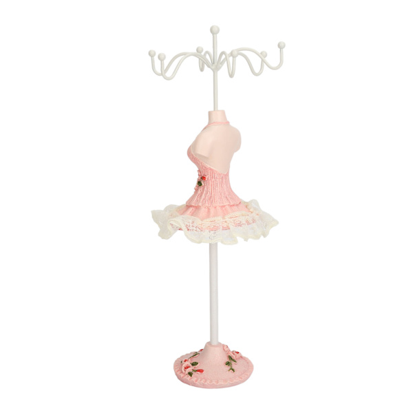 Örhängen Halsband Prinsessklänning Stativ Display Resin Mänsklig Modell Smyckesorganisatör Rosa