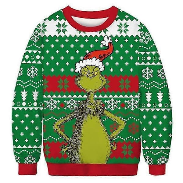 Dam Herr Par Jul Ful Jumper Tröja Grinch Tryck Rund Hals Pullover Tröja Långärmad Grön Monster B XL B B XL