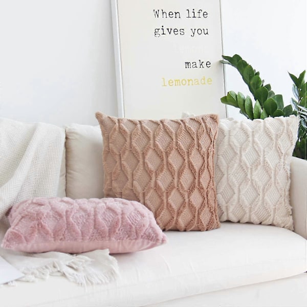 Plys Kort Uld Velvet Dekorativt Pyntepudebetræk Luksus Stil Pudebetræk Faux Fur Pudebetræk til Sofa Soveværelse Pakke med 2 45 x 45 cm Khaki