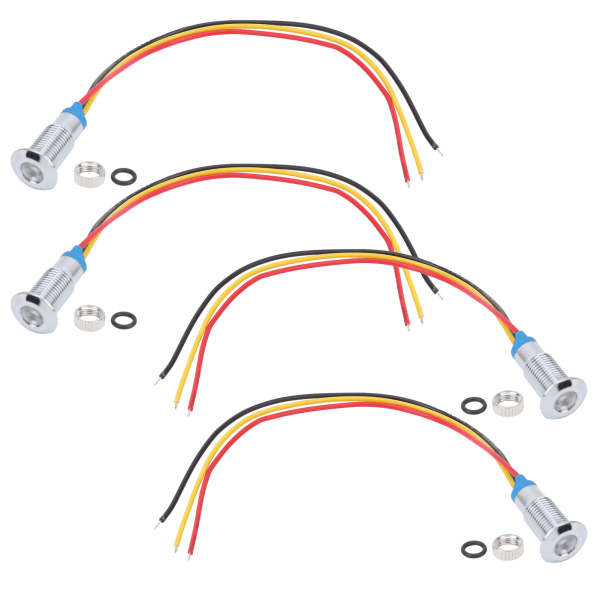 4 sæt forudkablede runde LED'er vandtætte 2 farve signallys fælles anode 8 mm 36V (rød og gul)