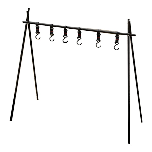 Campingställ Aluminiumlegering Fällbar Triangulär Hylla Hopvikbar Hängande Organizer Stativ för Utomhus Storlek med 6 Krokar Svart