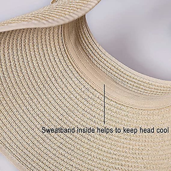 Halm Strand Solhat til Kvinder - Bred Skygge, Åndbar, Anti-UV (Beige & Sort)