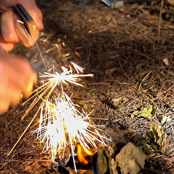 Fire Starter - Traditionel Ferro Rod, Håndlavet Træhåndtag 3/8 Survival Igniter med Halsrem & Multi-Tool Striker-B7