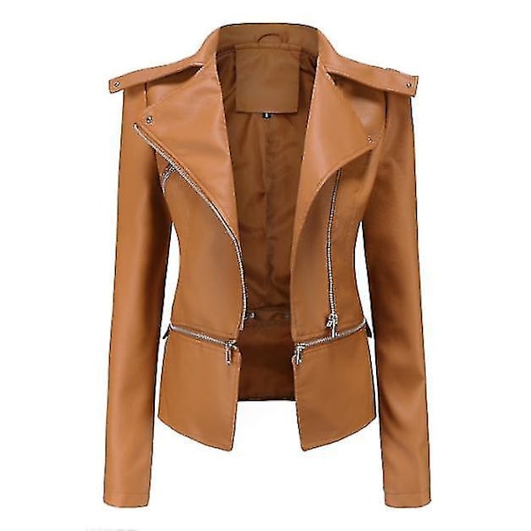 Leather Zipper Casual Jacket with Detachable Hem - 5 Colors Available - XXXL (Camel)