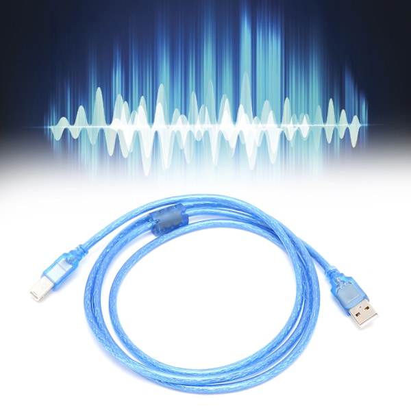 Transparent blå USB datakabel - 1,5 meter längd (A hane till B hane)
