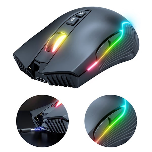 Trådlös mus USB Uppladdningsbar Ergonomisk trådlös spelmus för bärbar dator Svart