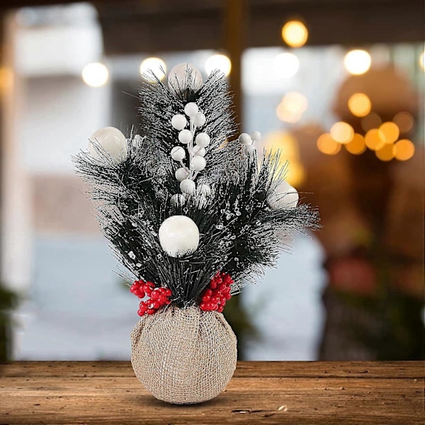 Mini Kunstigt Juletræ 30 cm Imitation Bord Fyrrenåle Med Hvidt Bærbærstofpose
