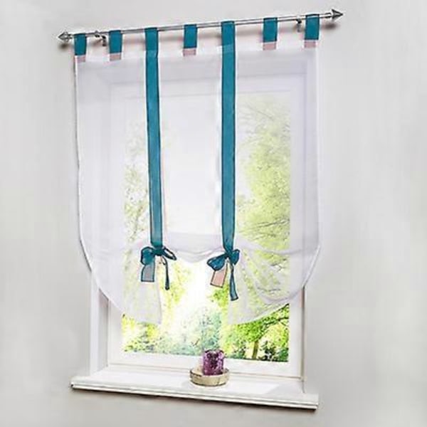 1 Stykke Romersk Gardin Yndig Knude Siddende Soveværelse Stil Voile Broderet Vindue - Blå - 140cmx140cm