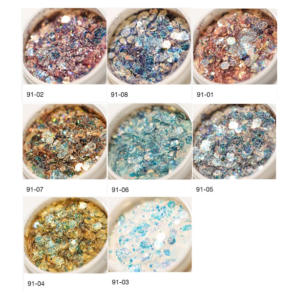 8 lådor/set nagelglitter, paljetter, flingor, glittrande 3D-nagelkonstflingor, nagelglitterdekoration