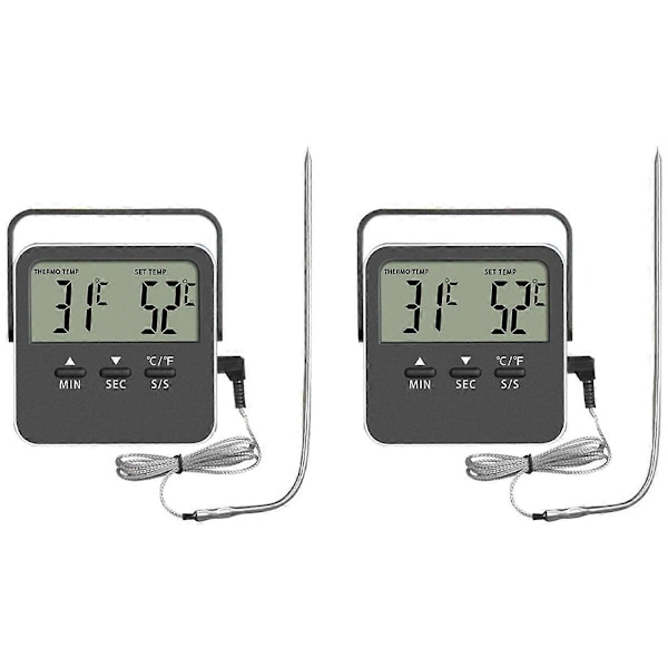 Madtermometer Madlavningstemperaturalarm med LED-display Sort