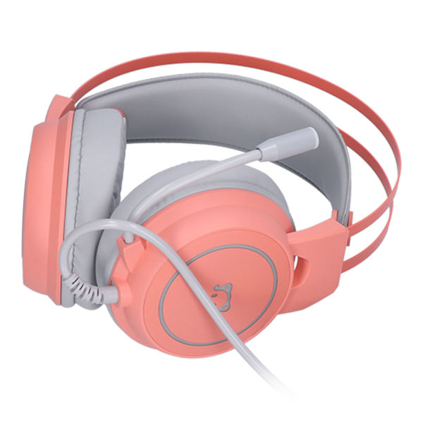 Headset för spel med huvudmontering, 50 mm högtalarenhet, stereo, 360° allround, böjbar hörlur, rosa