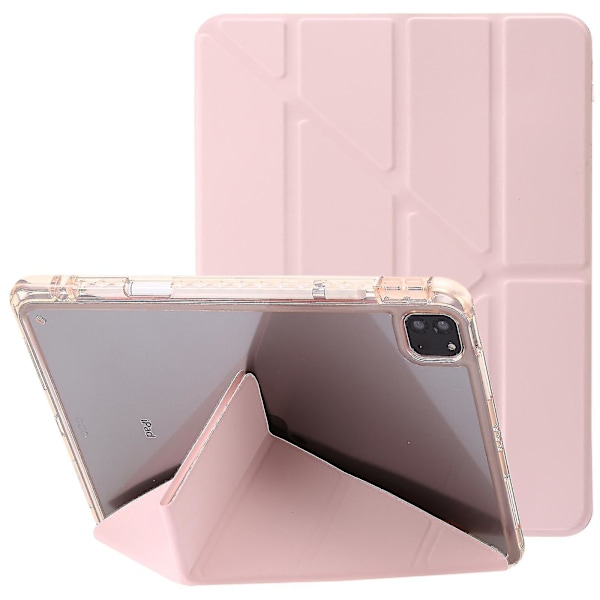 Surfplattefodral för iPad Pro 11 (2018) / (2020) / (2021) / (2022) / iPad Air (2020) / (2022) origami tri-fold stativ läder + genomskinligt akrylskydd - B6 Rosa