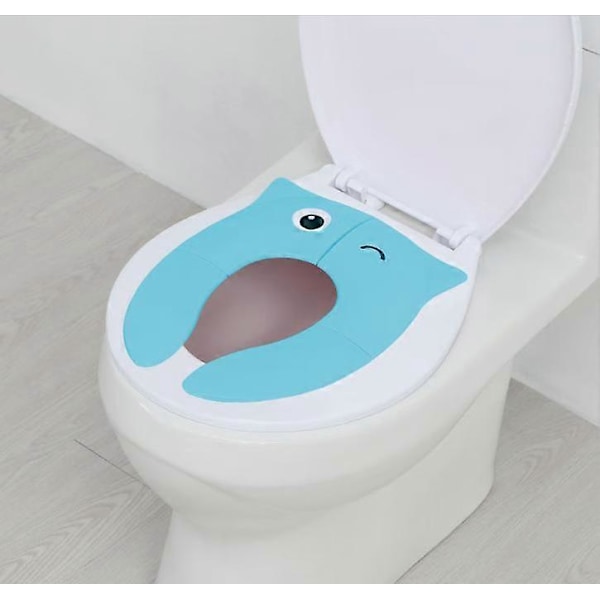 Blå Foldbar Rejse Toilet Reducer Børn Bærbart Toiletsæde til Baby Komfort PP Materiale med 4 Skridsikre Silikonepuder og 1 Bæretaske