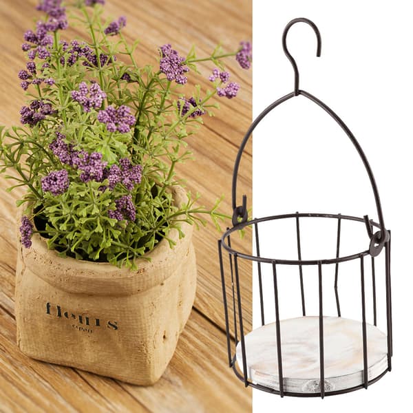 Nordisk stil träbas järn blomhängande ställ konstgjorda växter korg