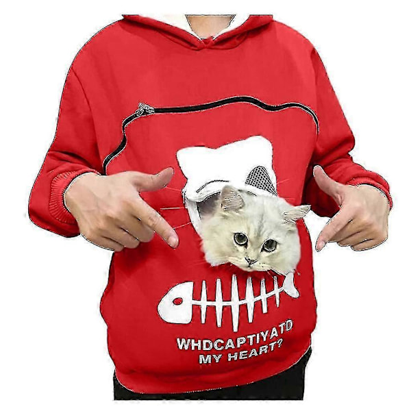 Moderigtige Hættetrøjer til Katteelskere Kvinder Kængurulomme Hættetrøjer Sweatshirts Hunde Pote Pullover Toppe Langærmet Lynlås Hættetrøje Sudaderas Jzz Rød L