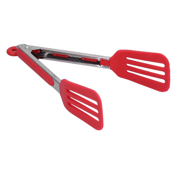 Sammenleggbar stekeklype i silikon og rustfritt stål for grilling og baking, 12 tommer, rød