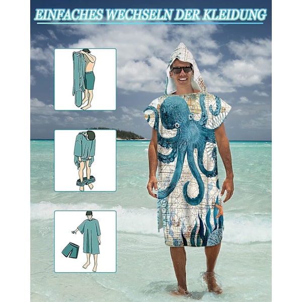 Snabbtorkande mikrofiber surfponcho för män och kvinnor - perfekt för strand och simning (75 x 110 cm)
