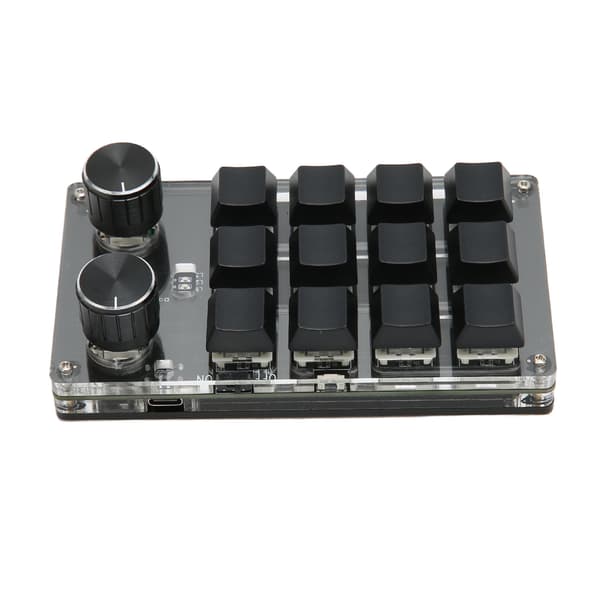 Mini-tastatur 12 taster 2 knapper USB- eller BT-forbindelse Blå switch Plug and Play Programmerbart tastatur til gaming kontor medier sort