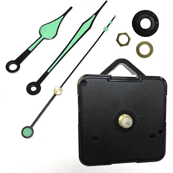 1 st Ljudlöst Klockurverk e Quartz Klockmekanism Tysta Väggklocka Kit Mekanismdelar med 3 Fluorescerande Visare Utan Batteri (Svart)