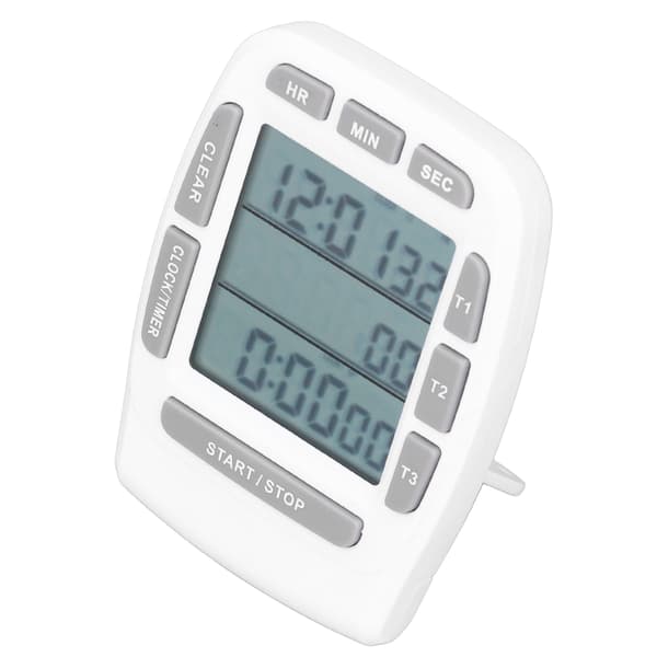 Triple Timer Ur Nedtælling Op 4.0x4.4cm LCD Display Multifunktion Hvid Indbygget Batteri