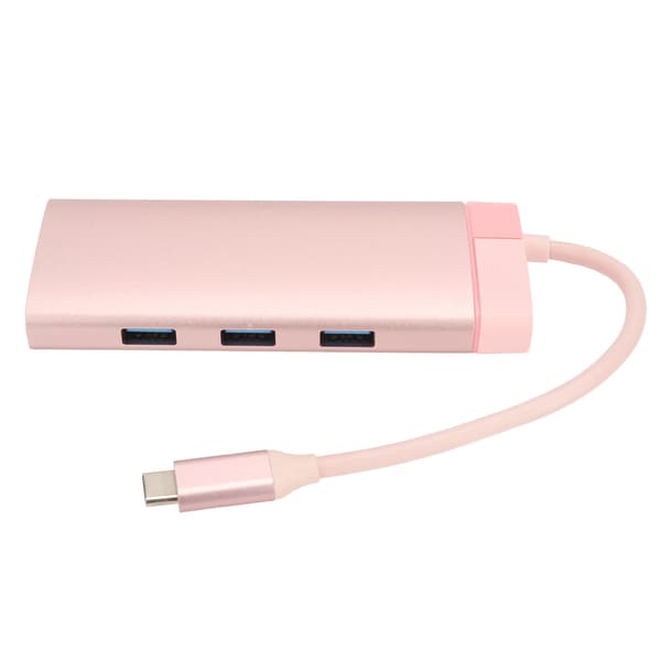 6-i-1 Dockningsstation Typ C till PD 3USB3.0 High Definition Multimedia Interface RJ45 Expansionsdocka Rosa