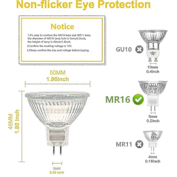 Halogenpærer, Mr16 Spot Light Bulb, 12v 20w Lyspære, Gu5.3 Lyspære Dimbar Mr16 Lyspære, 2 Pin Halogenpærer Varmhvit 2700k