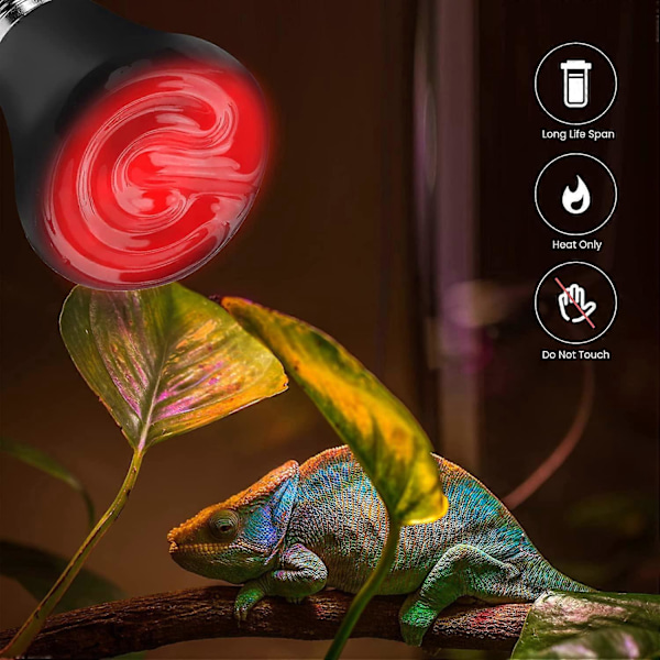 E27 Varmepære 75W Keramisk Varme Lampe til Kæledyr 220-240V Infrarød Varmelampe E27 Reptilpære Akvarium, Pærer til Kæledyrshabitat (2 stk)