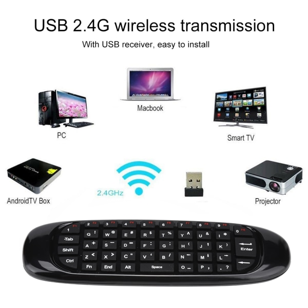 C120 USB 2.4G trådløs flygende mus Tastaturfjernkontroll for Windows/Mac OS/Android/Linux