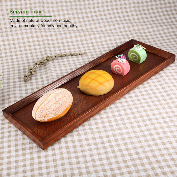 Trettbrett i tre for servering av tesett, frukt, godteri og mat, hjemmedekorasjon (45*15*2cm)