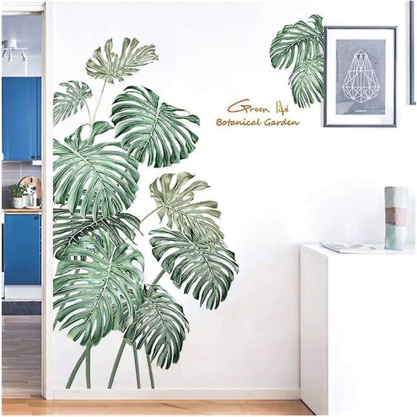 Set med 2 st 90x120cm Nordic Minimalist Green Leaf Wall Stickers - Tropical Palm Leaf Design för inredning i sovrum och vardagsrum