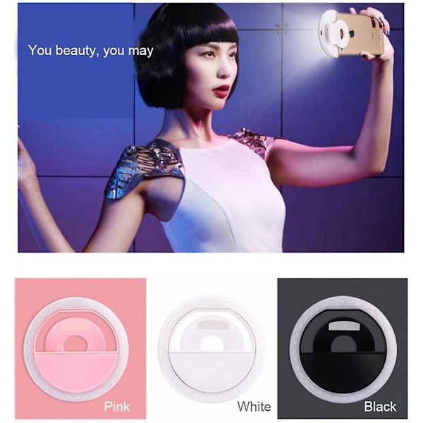 Bærbar USB-opladning LED Selfie Ring Light Telefonforbedrende Lys - Pink