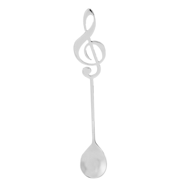 Dessert ske i rustfrit stål med musikalsk note - ske til kaffe, te og omrøring (sølv)