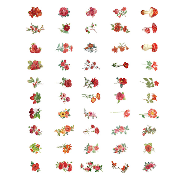 100 kpl luonnonkukka-tarroja scrapbook-tarroille, itseliimautuvat scrapbooking-tarrat, tarvikkeet, päiväkirja korttien tekoon, kirjaimet, DIY, punainen