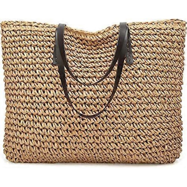 Stråväska Rund Sommar Stor Vävd Strandväska Handväska För Kvinnor Semester Tote Handväskor Med Pom Poms