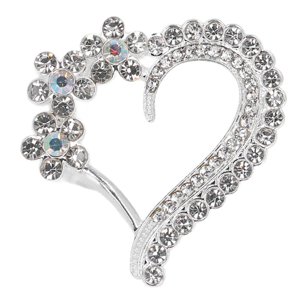 5 st Broscher DIY Love Peach Hjärtformad Rhinestone Glaslegering Smycken Tillbehör Silver