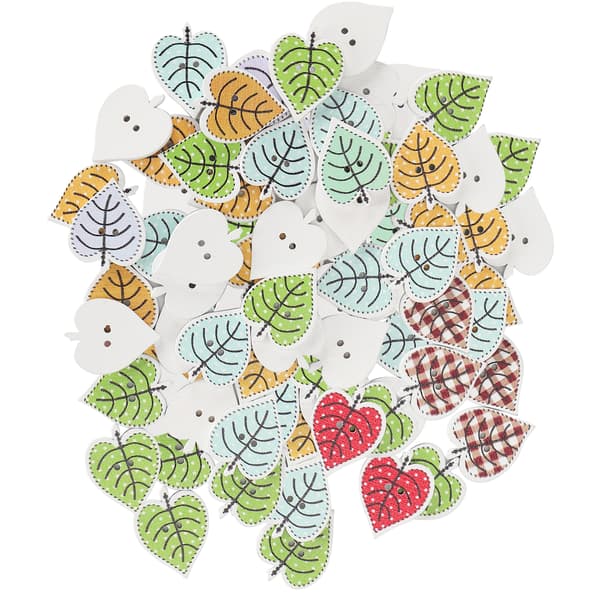 100 stk. bladformede malingsknapper, blandede trehåndverksknapper, assorterte bulkknapper for DIY