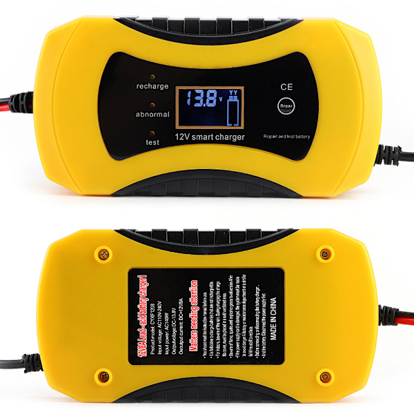 12V 8A oplader til bilmotorcykel blybatterier omvendt polaritetsbeskyttelse kortslutningsbeskyttelse spændingsstrømsdisplay EU 100-240V (EU )