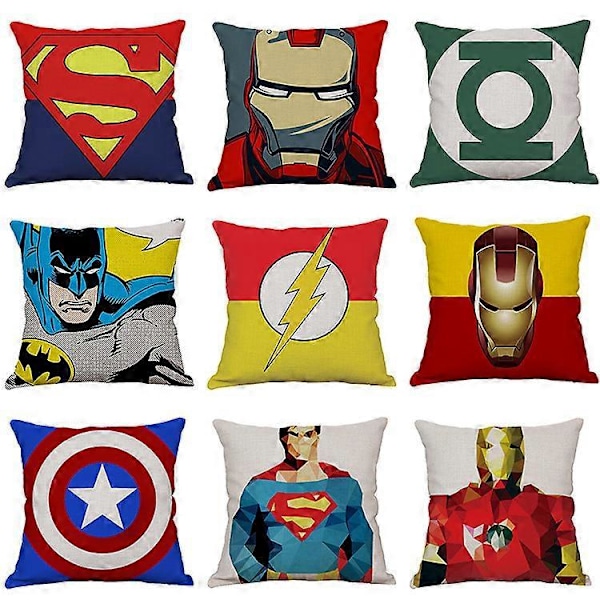 4 stk. Bomull Hamp Hjem Spiderman Dekorativt Pyntepute med Glidelås Fylling, 45x45cm Pynteputetrekk Flott for Sofa, Stue Soverom SoftA