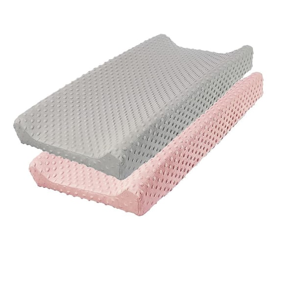 Ultra Mjuk Minky Dots Skötbordsöverdrag - Rosa/Grå, Andningsbart och Snyggt