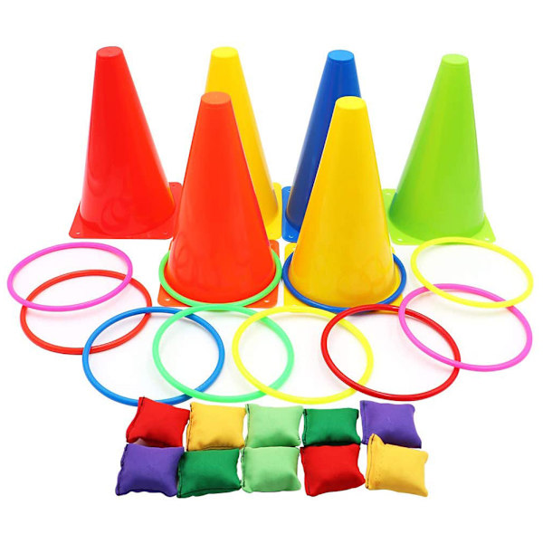 Kids Outdoor Ring Toss Game Set - Roliga Carnival Garden Backyard Outdoor Games med Traffic Cone Bean Bags