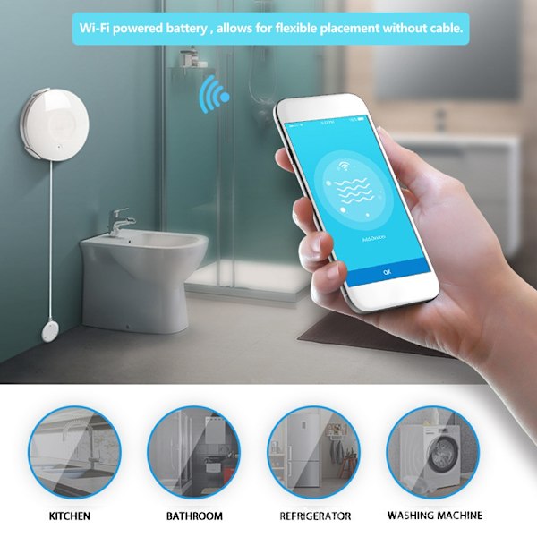 WiFi Trådlös Smart vattenläckagesensor Översvämningsdetektorlarm