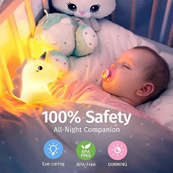 LED Genopladelige Enhjørning Natlamper til Pigeværelse - 16 Farver Sød Natlampe til Børn - Silikone Enhjørning Lampe Enhjørning med Lydmaskine