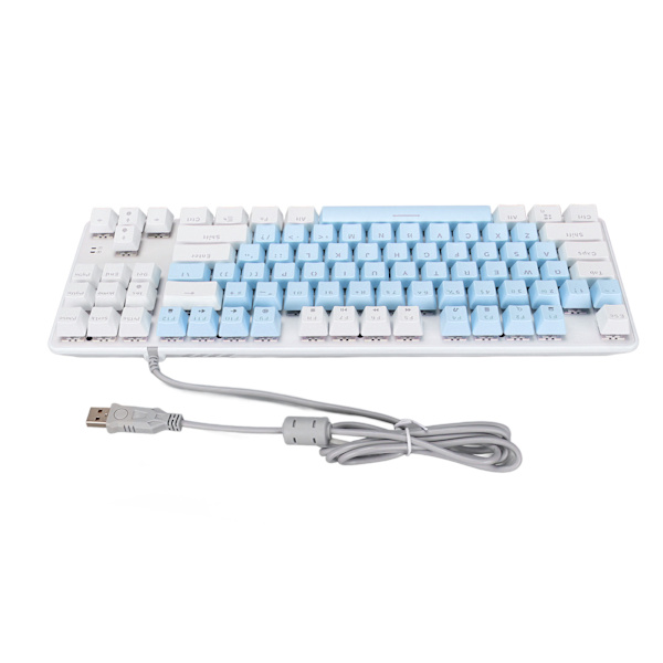 Mekaniskt speltangentbord 87 tangenter Blå switch RGB bakgrundsbelysning USB trådbundet mekaniskt tangentbord för PC Bärbar stationär dator Blå Vit