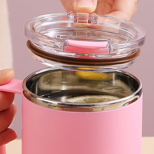 Kaffemugg 460ml 304 Rostfritt Stål Foder Läckagesäker Elegant Bärbar Mugg för Utomhusaktiviteter Rosa